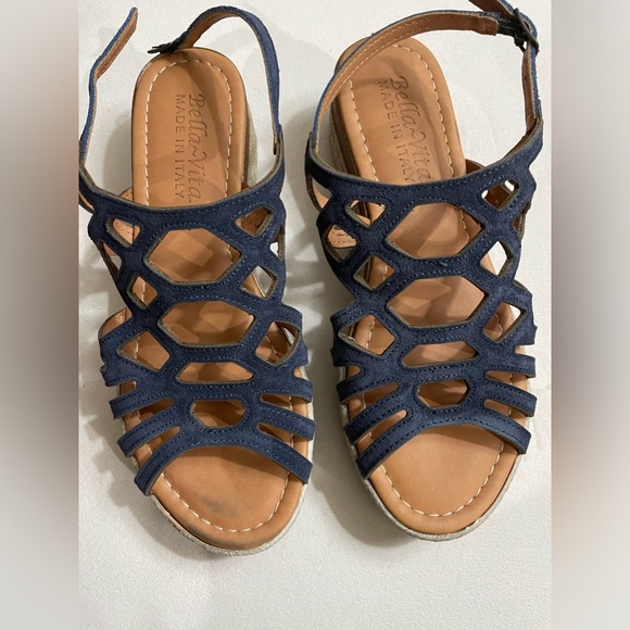 Bella Vita Zip-Italy Espadrille Women’s Suede Flatform Sandals Navy Size 6.5 - Picture 11 of 12